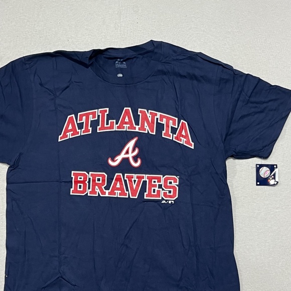 Majestic Men Blue Tee Shirt Atlanta Braves Size L - Picture 3 of 8